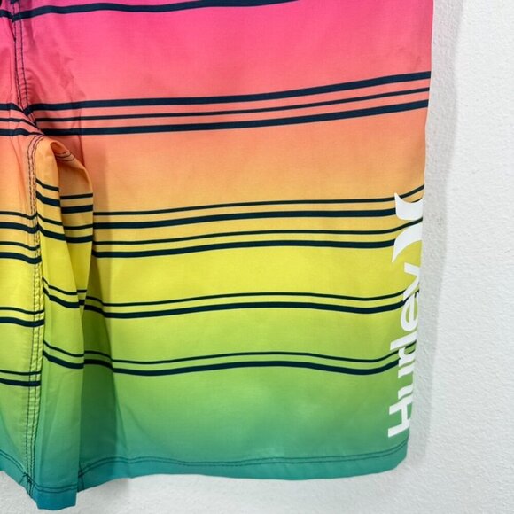 Hurley Men's Size 29 NWT Vibrant Neon Rainbow Ombre Tie Waist Board Shorts Beach - Picture 3 of 9